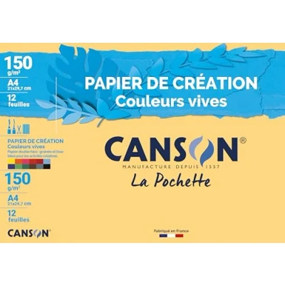 Imagen de CANSON Bolsa de papel creación color A4, 12 hojas 150 g/m², colores vivos surtidos