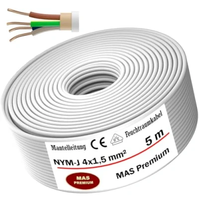 Imagen de cable de alimentación para habitación húmeda, 5 a 100 m, línea revestimiento NYM J 4 x 1,5 mm², anillo eléctrico colocación fija (5 m)