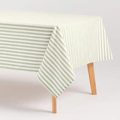 Imagen de GAMUSI Mantel Antimanchas Rectangular Tela algodón Impermeable Rayas Verde Claro, 140x180 cm
