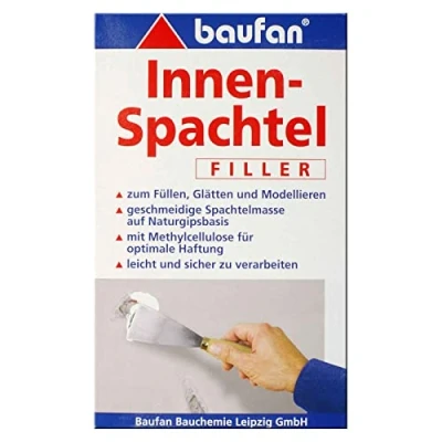 Imagen de Baufan Espátula interior blanca 1 kg I para rellenar, alisar y modelar Masilla de curado rápido Reparación grietas agujeros