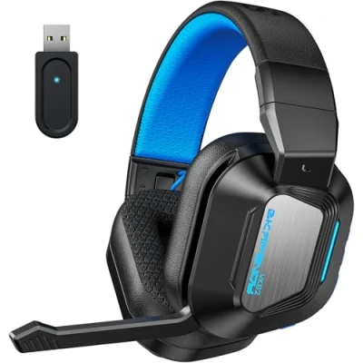 Imagen de Skapendy VK82 Cascos Gaming Inalambricos con Micrófono Reducción de Ruido, Wireless 2.4G &amp; Bluetooth 5.4, Auriculares Luces LED para Ps5, Ps4, PC, Switch (Negro Azul)