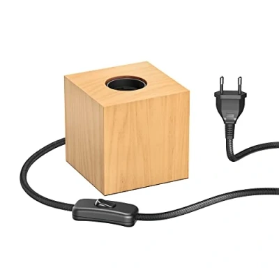 Imagen de ledscom.de lámpara de mesa HITO, interruptor, madera auténtica (árbol caucho), cuadrada, marrón claro, 1x E27 máx. 60W, escandinava, cabecera, nórdica, minimalista, base
