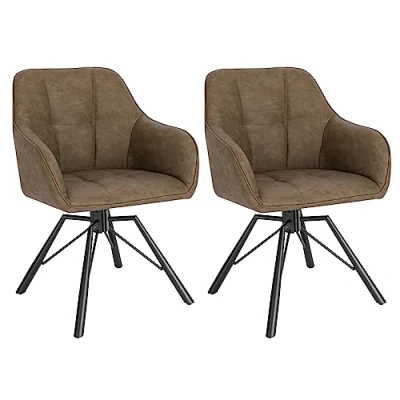Imagen de WOLTU 2X Sillas de Comedor Giratorias Cocina Tapizadas en Cuero Sintético Ergonomicas con Respaldo y Brazos para Salón Dormitorio Patas Metal, Marrón,BH366br 2