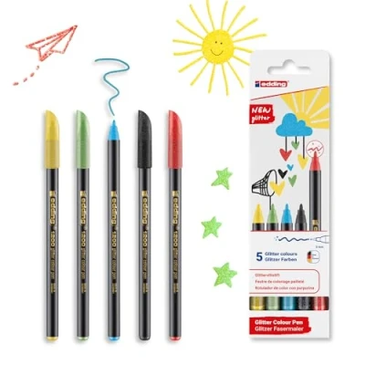Imagen de Edding 1200 Pack 5 Rotuladores con Purpurina Multicolor Punta redonda de 3 mm,