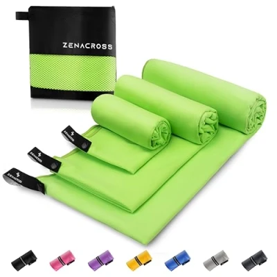 Imagen de Zenacross Toalla Gimnasio (Juego de 3) con Bolsa Transporte Microfibra Secado Rápido y Versátil Toallas Tallas S, M, L Verde