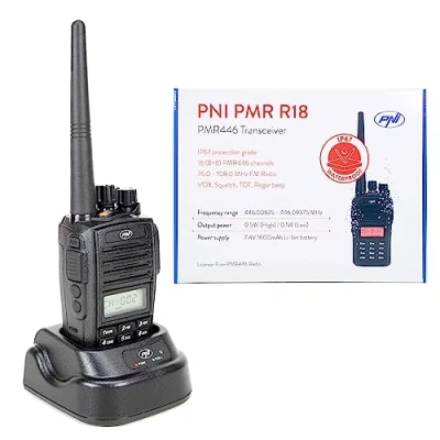 Imagen de Walkies Talkies Profesionales PNI PMR R18, 446MHz, 0.5W, 8CH, CTCSS, DCS, FM Radio, programable, Resistente al Agua IP67