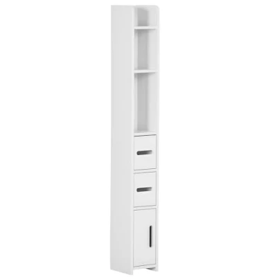 Imagen de kleankin Armario Alto de Baño con 3 Puertas y Estantes Abiertos Columna Auxiliar para Salón Aseo Dormitorio Estilo Moderno 15x17x120 cm Blanco