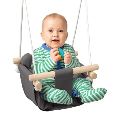 Imagen de AIYAPLAY Columpio para Bebés Infantil de 9 36 Meses con Asiento Acolchado y Cuerdas Ajustables Carga 70 kg Interiores Exteriores 40x40x110 180 cm Gris Oscuro