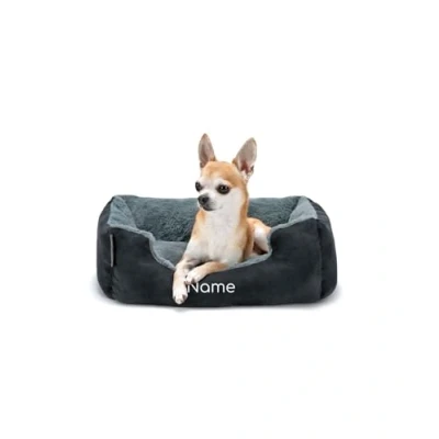 Imagen de lionto Cama para Perros con cojín Reversible y Base Antideslizante, Mascotas Entrada Baja Gatos, 50x37 cm, Acogedor, Negro/Gris