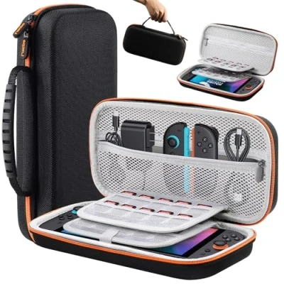 Imagen de Lmcpa Bolsa para Consola Nintendo Switch 2 2025, de Viaje con 20 Cartuchos Juego, Estuche Rígido Portátil Protector 2025 y Accesorios, Naranja