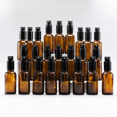 Imagen de YIZHAO Ambar Bote Spray Pulverizador Cristal 30ml, Pequeño con Fina Niebla, para Aceite Esencial, Aromaterapia, Perfume,Limpieza, Viaje, Agua,Farmacia, Laboratorio 24Pcs