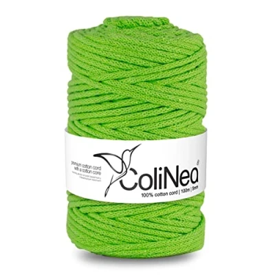 Imagen de ColiNea Cordón de Algodón con Núcleo Algodón, Cuarda Trenzada, 5 mm (Verde Claro, 100 m)
