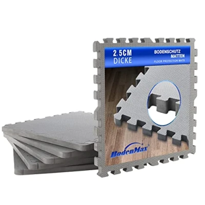 Imagen de BodenMax Esterilla Puzzle Extra Gruesa de Espuma EVA para Suelos Gimnasio colchoneta Antideslizante Correr Gris 58 x 2.5 cm 6 Piezas