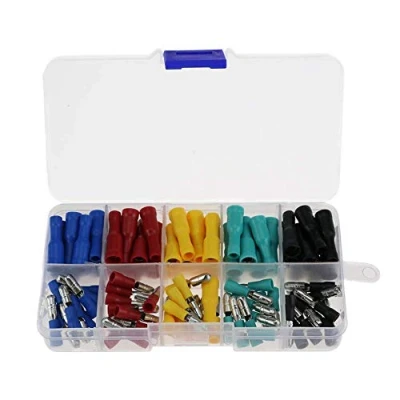 Imagen de Conectores Bullet Butt, 100 piezas 22 16 AWG surtidos aislados hembra y macho Butt Wire Crimp Connector Kit surtido