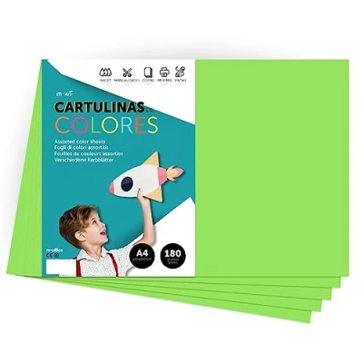 Imagen de Cartulina de Colores, A4 Colores Intensos, Hojas 180gr para Manualidades, Imprimir tus Documentos y Diseños Creativos, Folios · m office (100 hojas, verde)