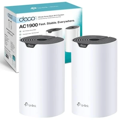 Imagen de TP Link Deco S7 AC1900 Sistema Wi Fi Whole Mesh, Dual Band con puertos Gigabit, cobertura de hasta 3900 ft2, conecta 150 dispositivos, CPU 1,2 GHz, funciona Amazon Alexa, control parental