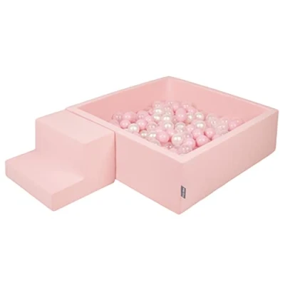 Imagen de KiddyMoon Parque Infantil De Espuma con Cuadrada Piscina Bolas (200 Bolas) para Niños, Rosa:Rosa Claro/Perla/Transparente