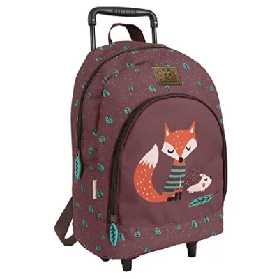 Imagen de PERLETTI Mochila con Ruedas Niño Trolley Infantil Detalles Reflectantes para Guardería y Viaje Marrón Correas Ajustables 36x25x15cm (Zorro Erizo)