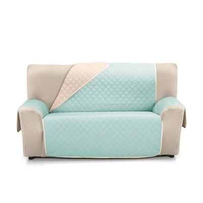 Imagen de S &amp; T Funda Sofa 4 Plazas Aguamarina Cubre Reversible Sofá Protector Acolchado Antiácaros 100% Poliéster Fabricado en España