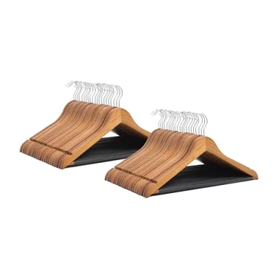 Imagen de COM FORT HOUSE Pack 40 Perchas de Madera Antideslizantes Color Nogal Diseño Elegante Maciza para Trajes Gancho Acero Inoxidable Giratorio
