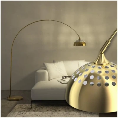 Imagen de TecTake® Lámpara de Pie Regulable en Altura, Diseño Retro Años 70, Lampara Lectura con Pantalla Giratoria, Base Sólida Protector Suelo, Ideal como Decoración Salon Dorado
