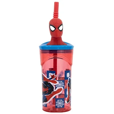 Imagen de Stor Vaso Infantil Reutilizable con Pajita y Tapa figurita 3D Capacidad de 360 ml Spider Man
