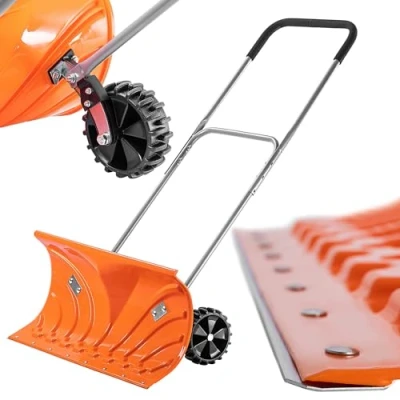 Imagen de KADAX pala quitanieves manual con ruedas, mango seguro, de nieve, herramienta resistente para remover nieve (65,5 x 34 cm)