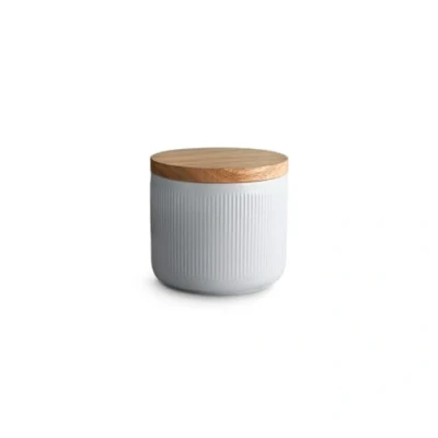 Imagen de SPRINGLANE Botes de cerámica con tapa madera, Recipientes 400 ml a 1 litro capacidad, almacenamiento, herméticos 10,1 x 9,3 cm gris claro