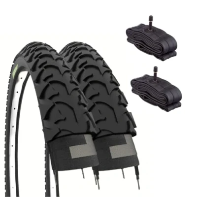 Imagen de Ecovelò 2 12 1/2 x 1,75 1/4 (47 203) + cámaras con válvula Americana neumáticos Goma Bicicleta MTB niño, Adultos Unisex, Nero, Talla única