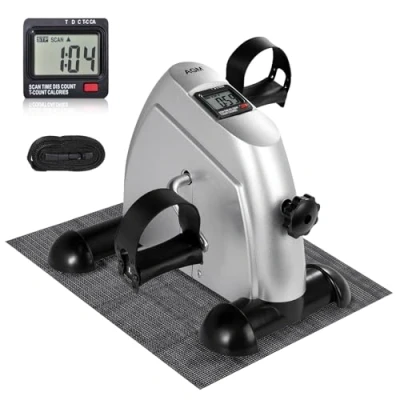 Imagen de AGM Pedales Estaticos, Pedaleador Mini Bicicleta Estáticas, Máquinas de Piernas, Ejercitador Pedal para Entrenamiento Brazos y Piernas LCD Pantalla Resistencia Ajustable