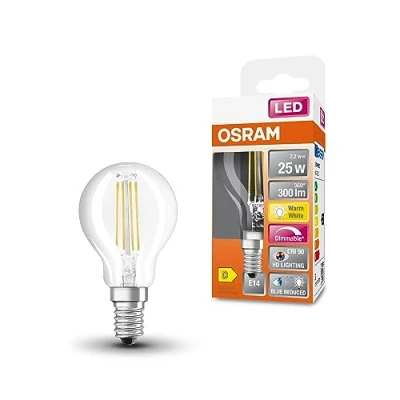Imagen de OSRAM Lámpara LED SUPERSTAR+ CLASSIC P FIL 25, E14, forma minibola, 2,2 W, 300 lm, 2700 K, luz blanca cálida, componente azul muy reducido, fatiga ocular reducida, optimo consumo de energía
