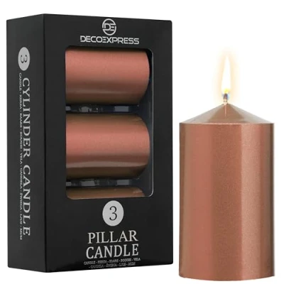 Imagen de DECO EXPRESS Velas Larga Duracion, Decorativas Pack de 3 Velas, Combustión 30 Horas Sin Aroma (Cobre Paquete 3)