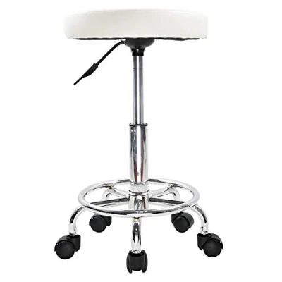 Imagen de KKTONER Taburete Redondo de Cuero PU reposapiés Ajuste Altura Giratorio Medical SPA salón taburetes Masaje Silla Trabajo Color Blanco