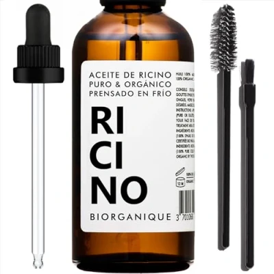 Imagen de Aceite de Ricino BIO 100% puro, natural y prensado en frío Cuidado para uñas, pestañas, piel, barba 100 ml Vegano &amp; Libre crueldad Botella vidrio + pipeta