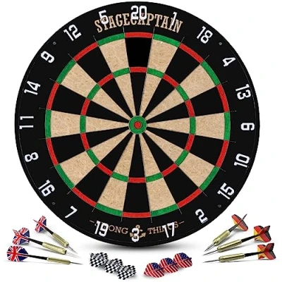Imagen de Stagecaptain DBS 1715C BullsEye Champion Diana dardos de diámetro 45 cm cerdas Juego profesionales material sisal Dianas con 6 puntas acero y 12 vuelos