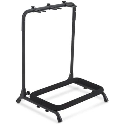 Imagen de Classic Cantabile Soporte multiguitarra de 3 vías para guitarras y bajos Plegable facilitar el transporte Apoyacuellos ajustable Acolchado espuma Construcción metálica