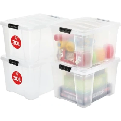 Imagen de Iris Ohyama, Caja de plástico, Lote 4 cajas 30L HB 30 Transparente, A43 x P35 A25,5 cm