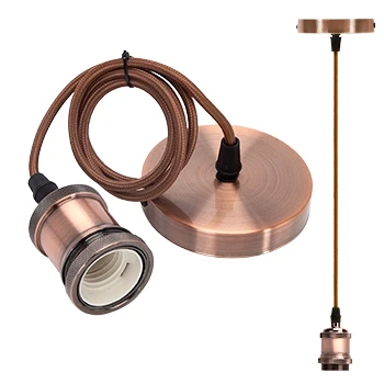 Imagen de Aigostar Portalámpara de Metal para Colgar Lámparas,Vintage Retro Lámpara Colgante E27 con Cable,Péndulo 100 cm,Ideal iluminación Techo,Cobre rojo