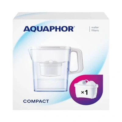 Imagen de AQUAPHOR Jarra de Filtro Agua Compact, Ahorra espacio, Liviana, Entra en la puerta del refrigerador, Capacidad 2.4L, 1 Maxfor+ Incluido I Reduce Cal, Cloro y Microplásticos Color blanco