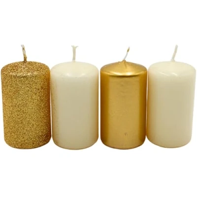 Imagen de velas de Adviento, en oro y marfil, diferentes matices, tamaño H/Ø aprox. 7 x 4 cm, 250 g, tiempo combustión 10 h