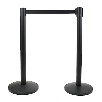 Imagen de Danieli Postes separadores con cinta extensible hasta 3 m, retráctil y sistema de seguridad Poste negro base reforzada Columna separadora para ámbitos diversos (negro)