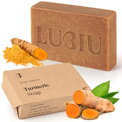 Imagen de lubiu Jabon de Curcuma Para la Cara 100g Pastilla Piel Grasa También Natural Cuerpo Jabón Antibacterial Limpieza Facial Turmeric Soap