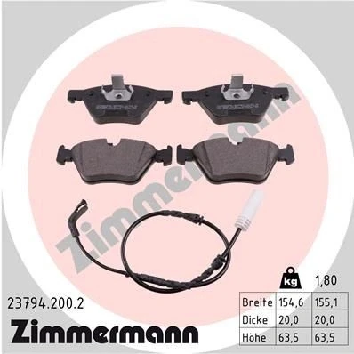 Imagen de ZIMMERMANN 23794.200.2 Juego de pastillas freno con contacto avisador desgaste Foto correspondiente a la entrega BMW: 3 Berlina, Coupé