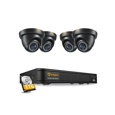 Imagen de Anlapus CCTV Kit de Cámaras Vigilancia Exterior 8CH 2MP H.265+ DVR con (4) Cámara Seguridad, IR Visión Nocturna, Alarma Movimiento, 1TB Disco Duro