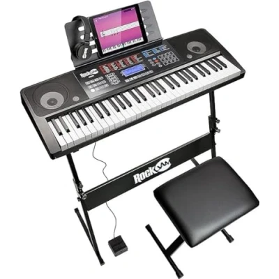 Imagen de Rockjam Kit de teclado Piano digital 6.1, auriculares, soporte, banco, pedal sustain y aplicación Simply