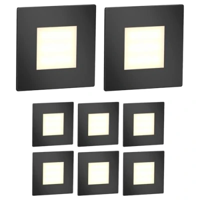 Imagen de ledscom.de 8 LED luz de escalera/luz pared empotrada FEX para interior y exterior, angular, negro, 85 x 85mm, blanco cálido