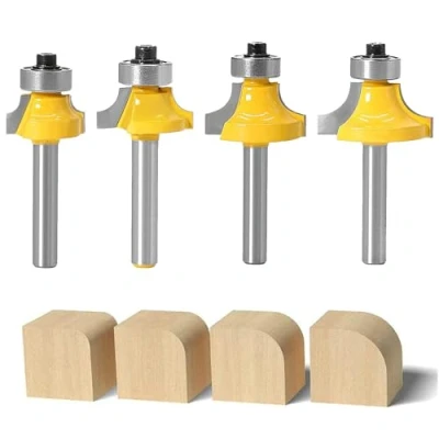 Imagen de Brocas de Fresado con VáStago 8 Mm 4 Piezas, para Enrutador Bordes Redondeados Broca Punta Redondeada, Trabajos Madera Fresadora Carpintería