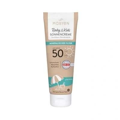Imagen de MABYEN Crema Solar Bebé &amp; Niños SPF 50 Protección 100% mineral, sin perfume, resistente al agua Ideal para pieles sensibles