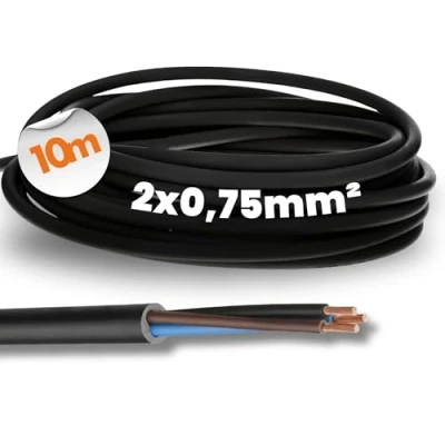 Imagen de Lapp 1600250 H05RN F Cable de goma flexible (10 m, 2 x 0,75 mm², resistente a los rayos UV), color negro