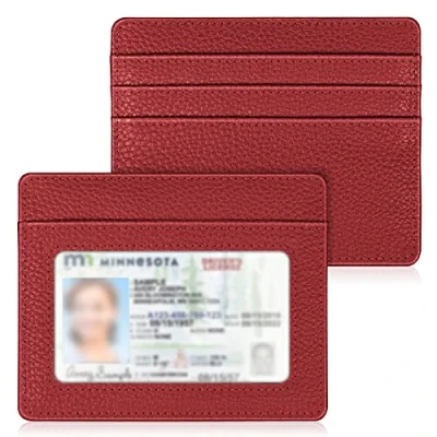 Imagen de Fintie Cartera delgada minimalista con bolsillo frontal, bloqueo RFID, tarjetero ventana de identificación, para hombres y mujeres, Poppy Red, Moderno